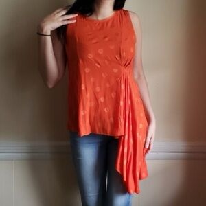 Elizabeth and James Orange Polka Dot Asymmetrical Blouse